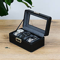 Шкатулка для годинників з 3 слотами, екошкіра чорна 18*11*8 см Гранд Презент JZ-021