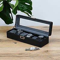 Шкатулка для годинників з 6 слотами, екошкіра чорна 34*10.5*8 см Гранд Презент JZ-022