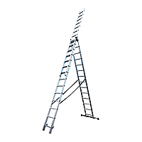 Драбина алюмінієва трисекційна GTM KMEKME314 3x14 сходинок 3.8-9.74м (39951)