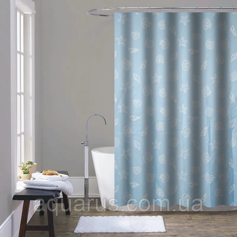 Штора для ванної з поліестеру MIXXUS SCT-002-180x180 (Візерунок світло-синій) (AC0649)