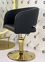 Крісло перукарське Dorian на гідравліці диск золото, екошкіра Чорна (VelmiTM)