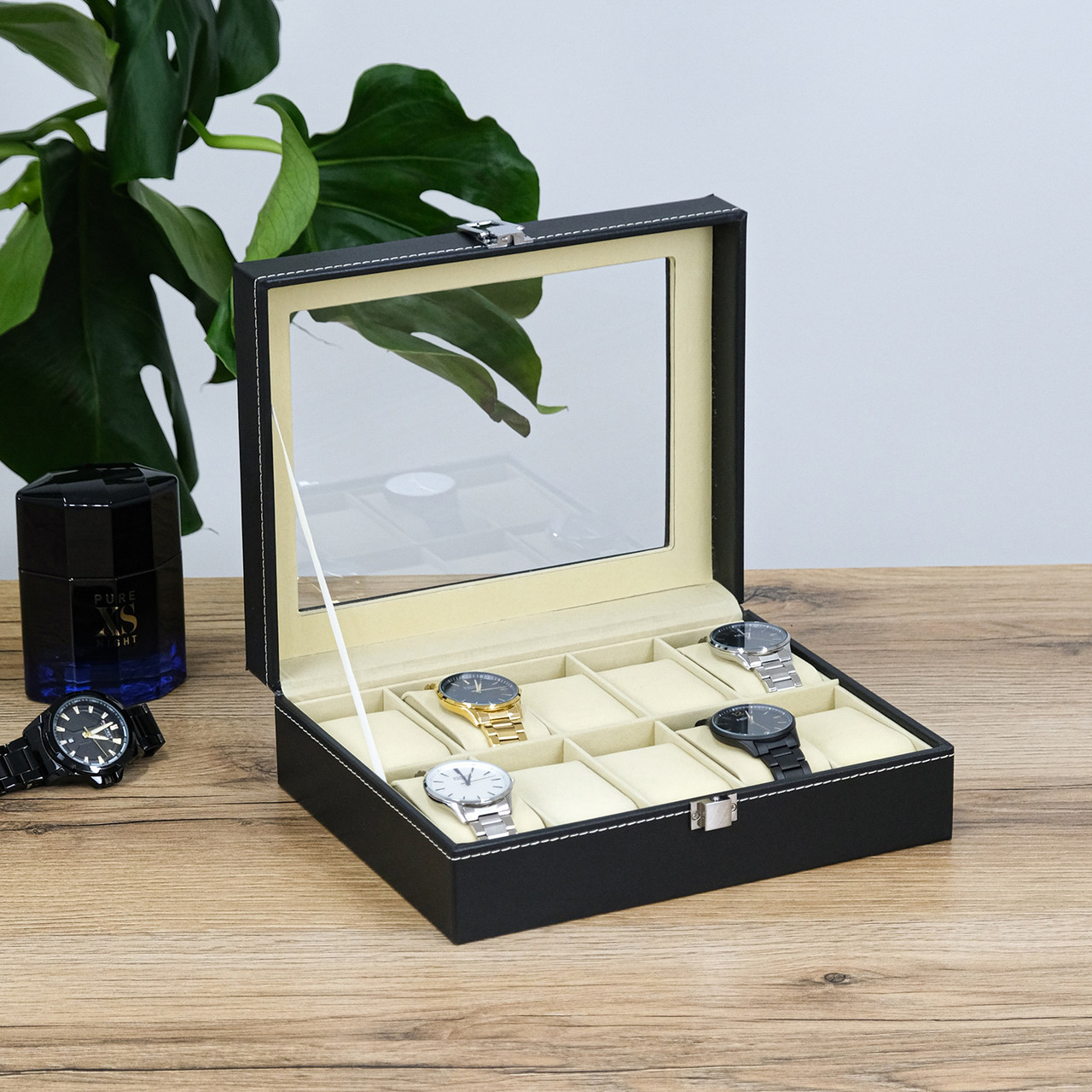 Скринька для годинників з 10 слотами, екошкіра чорна 11*11*11 см Гранд Презент JZ-028, фото 1