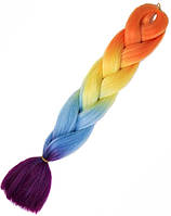 Канекалон AVADONA синтетичне волосся для плетіння коси, омбре веселка з фіолетовим