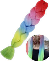 Канекалон AVADONA синтетичне волосся для плетіння коси, омбре веселка із зеленим