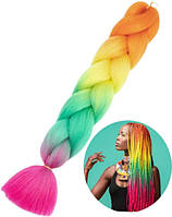 Канекалон AVADONA синтетичне волосся для плетіння коси, омбре веселка з рожевим