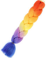 Канекалон AVADONA синтетичне волосся для плетіння коси, омбре веселка з синім