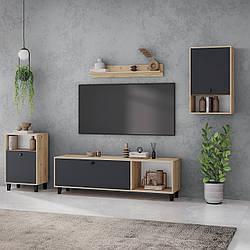 Сучасна модульна тв стінка під телевізор на ніжках у вітальню зал Тоня Київський Стандарт дуб рая/антрацит