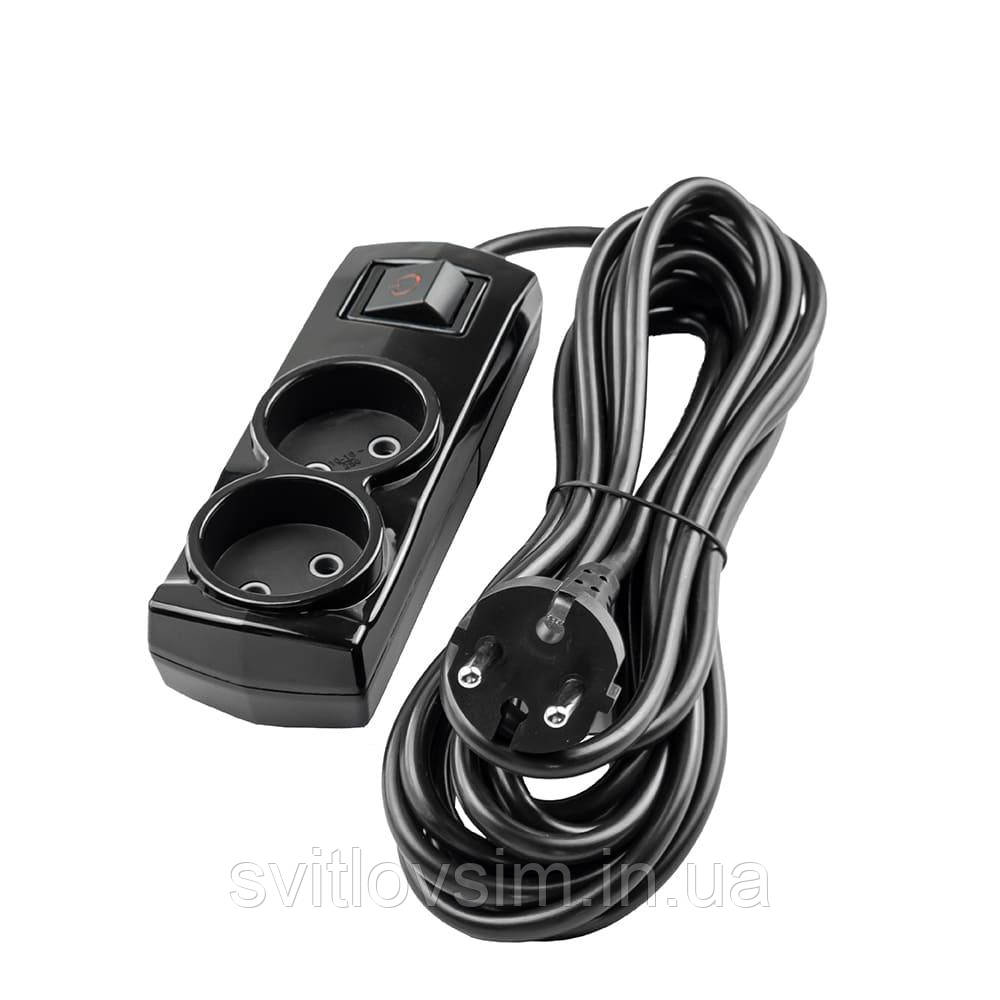 Подовжувач Violux 2р 3м без заземлення з вимикачем чорний, фото 1