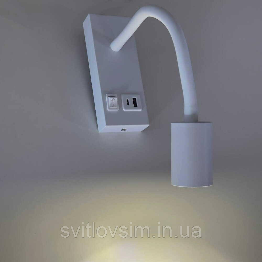 Світильник настінний Violux SNAKE USB+Type-C 5W 4200K 250Lm IP20 білий, фото 1