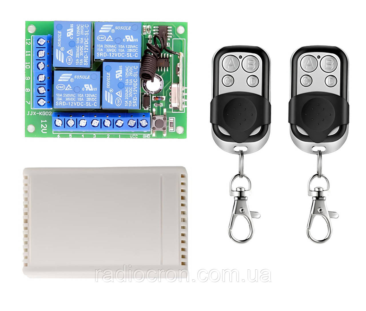 433МГц 4-х канальный беспроводной выключатель 12В + 2 Пульта