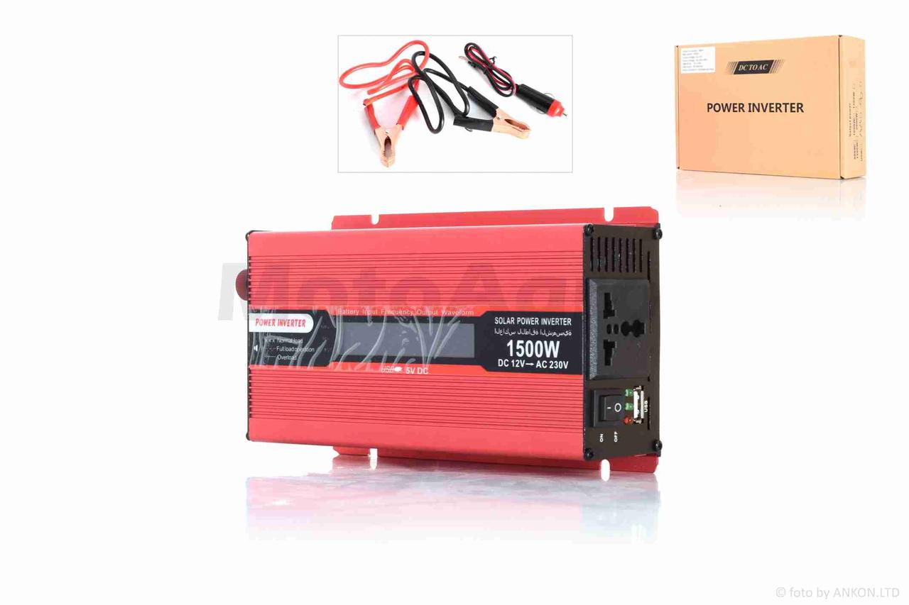 Інвертор AC/DC-12V/220V 1500/3000W LCD екран 1хUSB 2.1A одна розетка ATPI-3