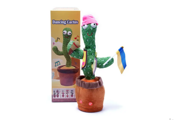 Танцюючий кактус із мікрофоном Олег Патріот Dancing Cactus з підсвіткою 32 см (Без цензури) повторюшка