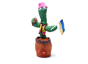 Танцюючий кактус із мікрофоном Олег Патріот Dancing Cactus з підсвіткою 32 см (Без цензури) повторюшка, фото 3