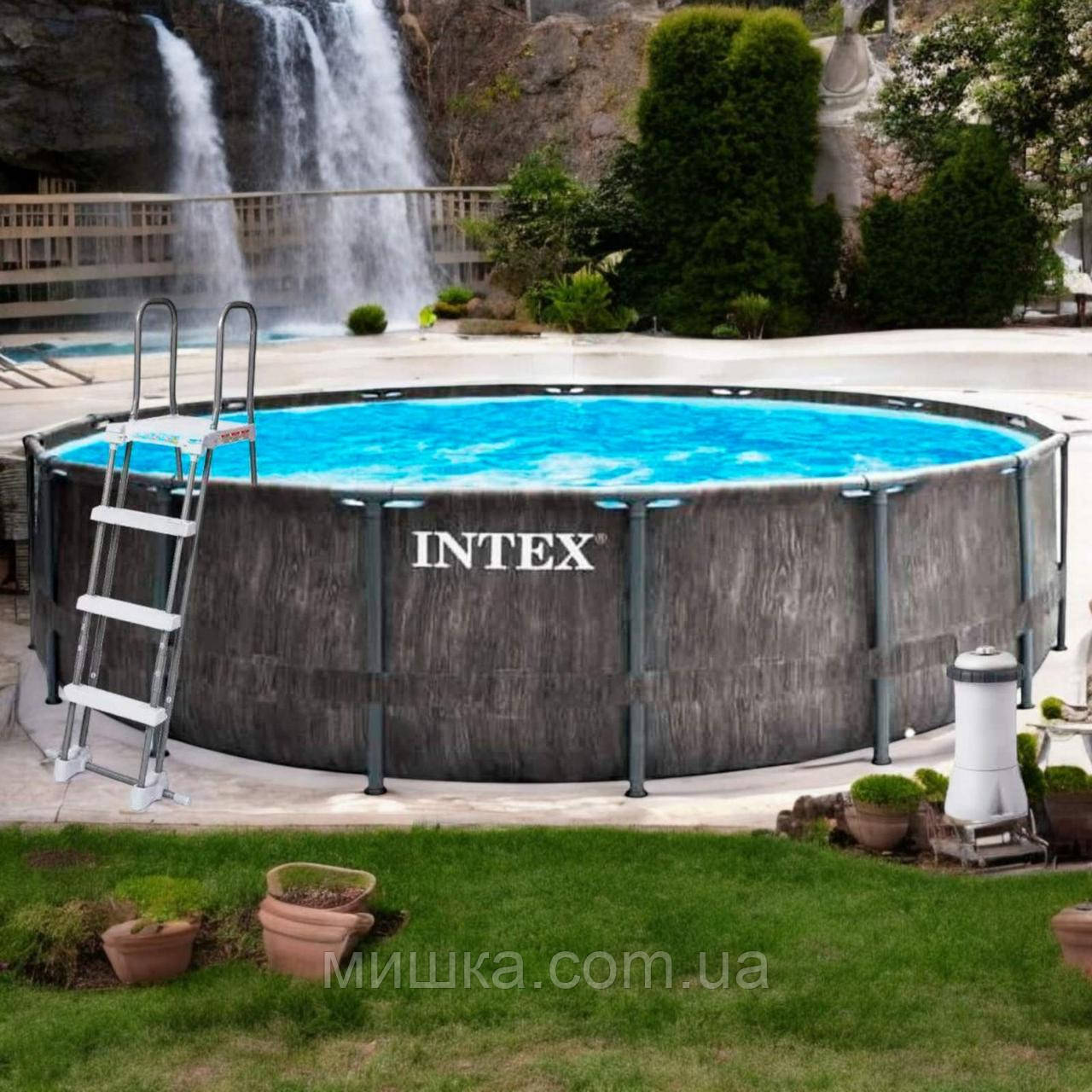 Каркасний басейн 457*122 см Intex 26742, сходи, фільтр-насос (3785 л/ч), тент, об'єм 16805 л, фото 1