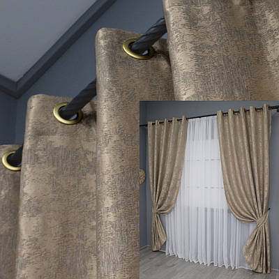 Комплект (2шт. 1,5х2,5м.) штор на люверсах, жакард "Sultan XO". Колір темно-бежевий. Код 1680ш 37-0195