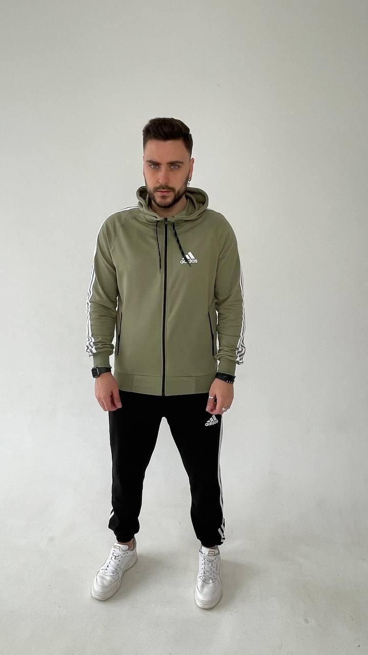 Чоловічий спортивний костюм Adidas Кофта на змійці з капюшоном + Штани хакі Адідас весняний