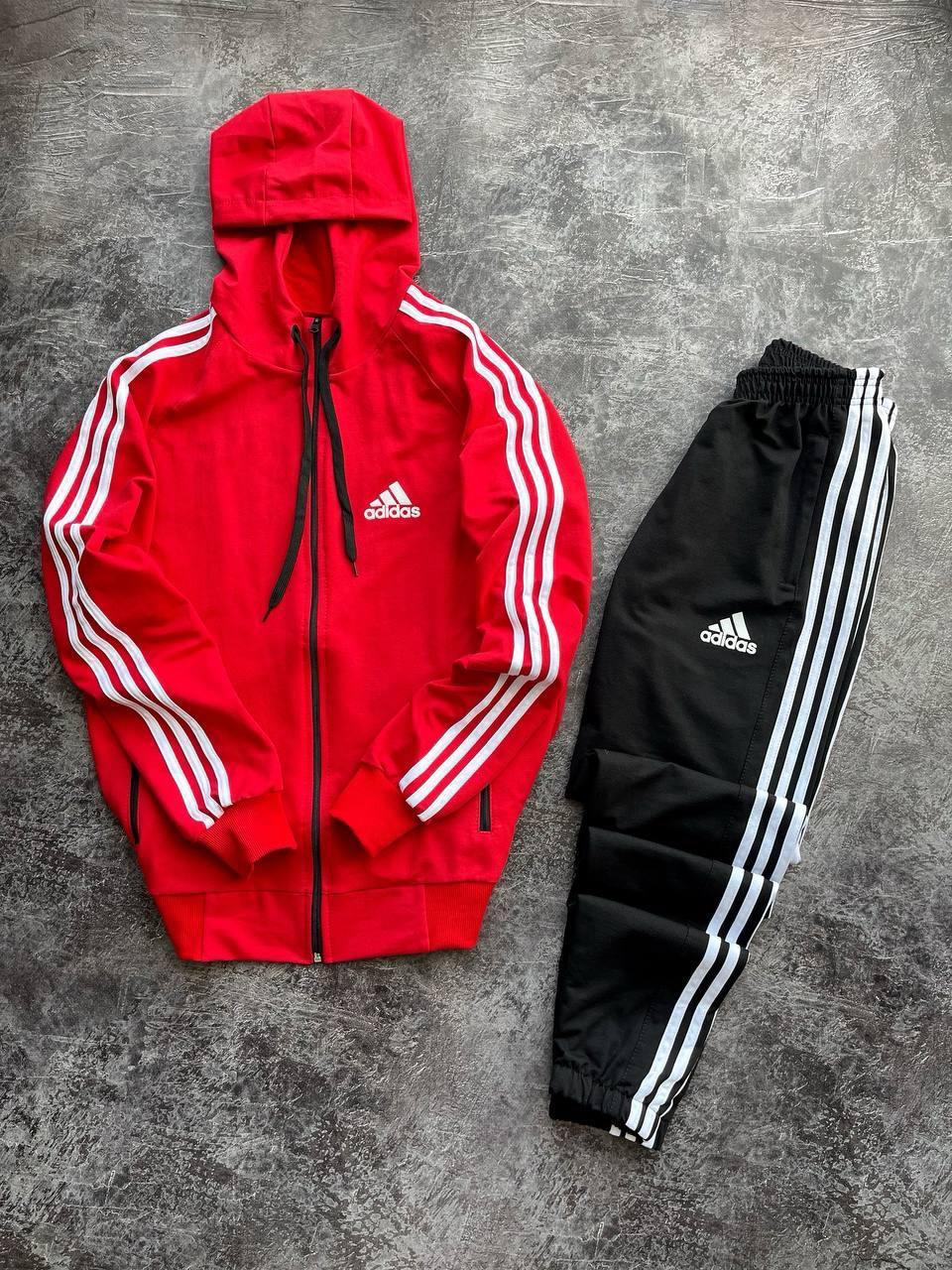 Чоловічий спортивний костюм Adidas Кофта на змійці з капюшоном + Штани червоний Адідас весняний
