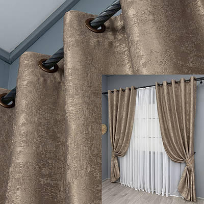 Комплект (2шт. 1,5х2,5м.) штор на люверсах, жакард "Sultan XO". Колір какао. Код 1682ш 37-0198