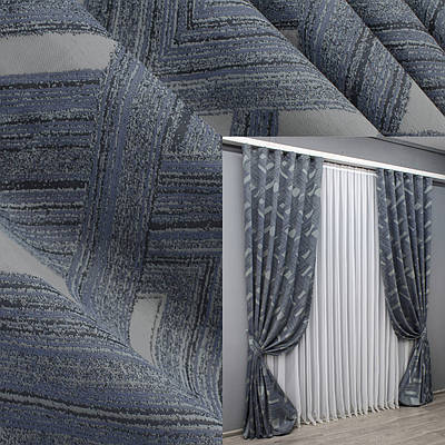 Комплект штор (2шт. 1,5х2,9м.) жакард "Mystery". Колір синій з сірим. Код 1628ш 33-0571