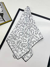 Шовкова хустка принт котики 90*90 см біла ручна обробка краю