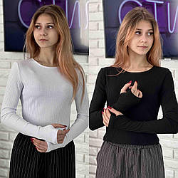 Топ із довгим рукавом через пальчик, рубчик, розміри 34 — 42 на зріст 134-156 зріст