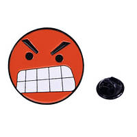 Брошка значок кліпса металева зла смайлик покрита кольоровою емаллю розмір виробу 30х30 мм