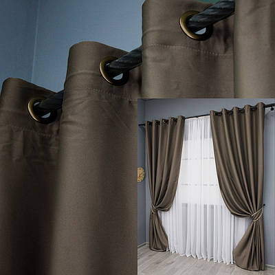 Комплект (2шт. 1,5х2,7м.) штор на люверсах із тканини блекаут "Midnight". Колір какао. Код 1673ш 37-0221