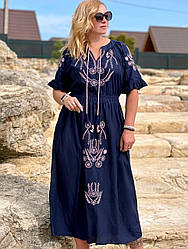 Жіноче плаття з тонкої натуральної тканини з вишивкою (з L по 2XL)
