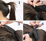 Хвіст шиньйон на стрічках прямий довгий чорно - коричневий 85 см, фото 5