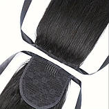 Хвіст шиньйон на стрічках прямий довгий чорно - коричневий 85 см, фото 4