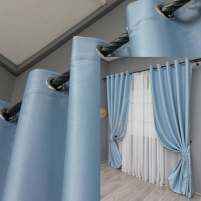 Комплект (2шт. 1,5х2,7м.) штор на люверсах із тканини блекаут "Midnight". Колір блакитний. Код 1676ш 37-0199