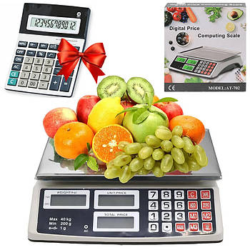 Торгові ваги AT-702 + Подарунок Калькулятор DM-1200V / Ваги електронні / Настільні ваги для торгівлі