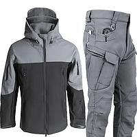 Костюм Сірий із чорним софтшелом Gman Soft Shell на флісі