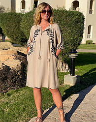 Жіноче літне плаття з вишивкою і бічними кишенями (з M по 2XL)