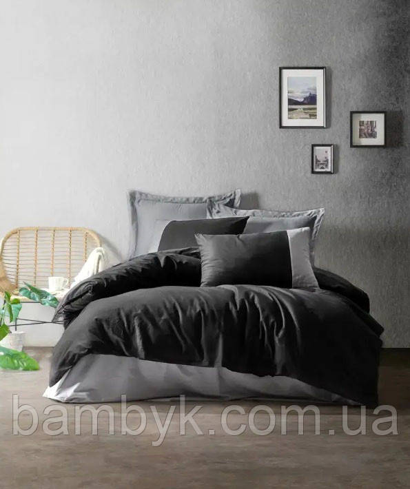 Постільна білизна Cotton Box Plain ранфорс Ranforce бавовняна євро розміру Туреччина "Siyah-gri"