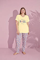 Піжама жіноча БАТАЛ ШТАНЦІ та футболка 3XL-6XL ЖОВТО-СІРИЙ ТУРЦІЯ 32044