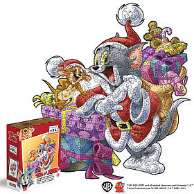 Фігурний дерев'яний пазл Tom & Jerry™ Новорічний XL