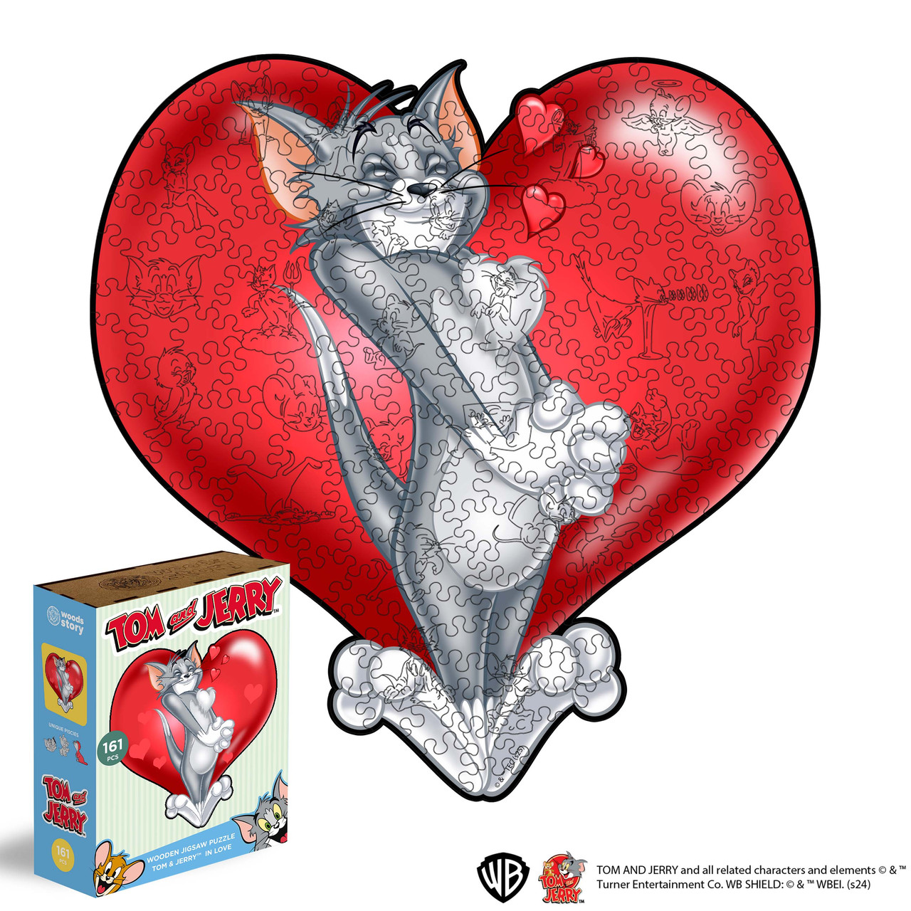 Фігурний дерев'яний пазл Tom & Jerry™ Серце кохання XL, фото 1