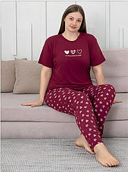 Піжама жіноча БАТАЛ ШТАНЦІ та футболка 2XL-4XL From My Heart БОРДОВИЙ ТУРЦІЯ Mir2752