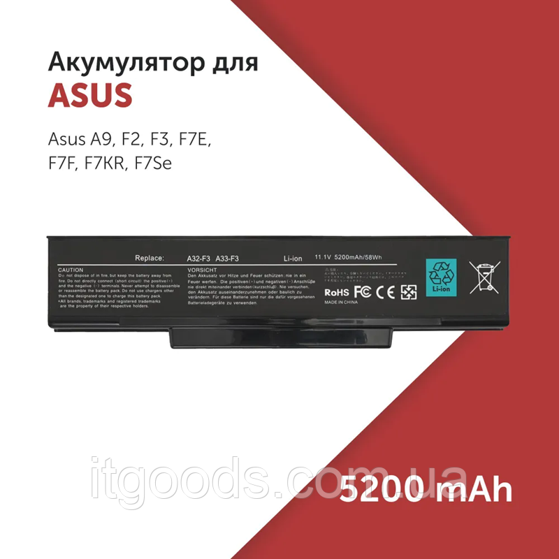 Аккумуляторная батарея A32-F3 5200mAh для Asus BTY-M66 BTY-M67 BTY-M68 SQU-528 SQU-718 A32-F3 A33-F3 A32-Z94