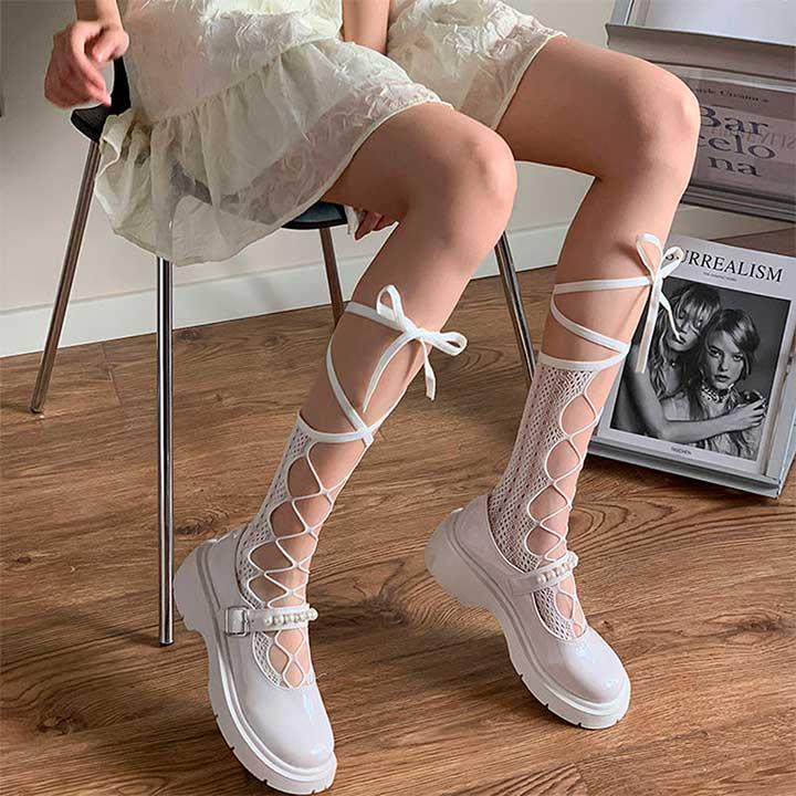 Гольфи із зав'язками "Лоліта" білий XS/S/М (1,2,3) — Еротична білизна, фото 1