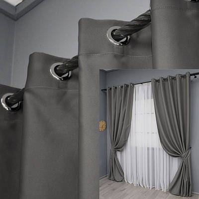 Комплект (2шт. 1,5х2,7м.) штор на люверсах із тканини блекаут "Midnight". Колір сірий. Код 1671ш 37-0208