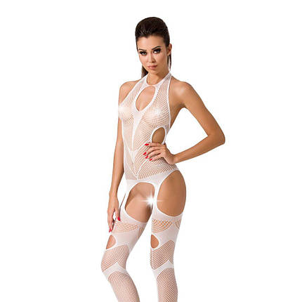 Боді-стокінг Passion BS053 white, комбінезон, імітація панчох та пояса, фото 1