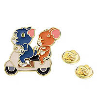 Брошка значок кліпса металева том і джері покрита кольоровою емаллю розмір виробу 30х30 мм