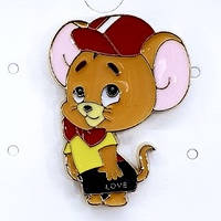 Брошка значок кліпса металева мишка джері покрита кольоровою емаллю розмір виробу 30х20 мм