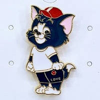 Брошка значок кліпса металева кіт том покрита кольоровою емаллю розмір виробу 30х15 мм