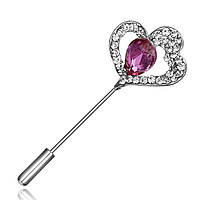 Брошка голка на сріблястій основі квіточок із білими та рожевими кристалами розмір виробу 70х20 мм