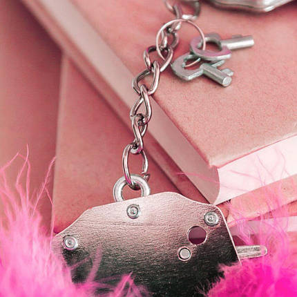 Наручники металеві Adrien Lastic Handcuffs Pink з рожевою пухнастою обробкою AD30301, фото 2