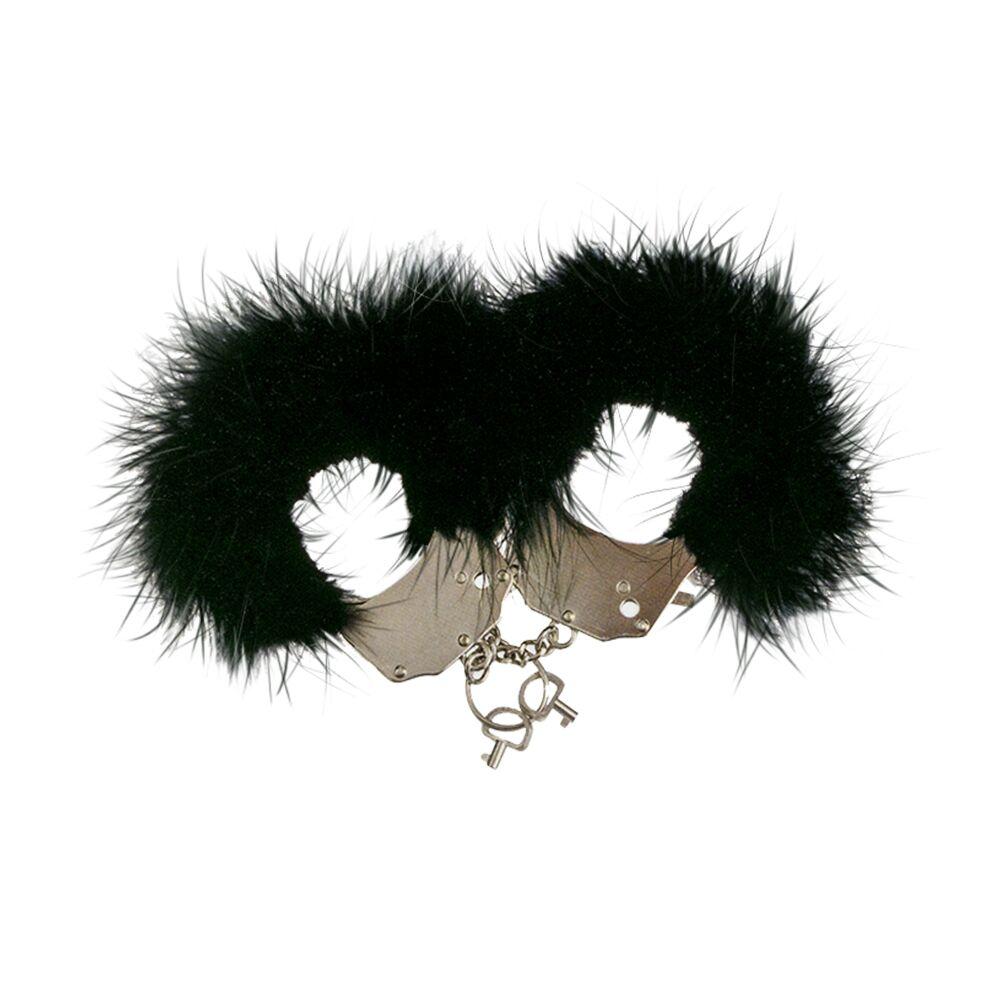 Наручники металеві Adrien Lastic Handcuffs Black з чорною пухнастою обробкою AD30329