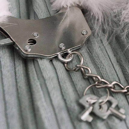 Наручники металеві Adrien Lastic Handcuffs Black з чорною пухнастою обробкою AD30329, фото 2